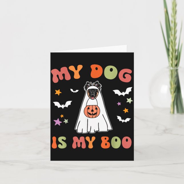 Boo Long-Haired German Shepherd Dog Halloween Card (Front)