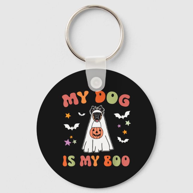 Boo Long-Haired German Shepherd Dog Halloween Key Ring (Front)