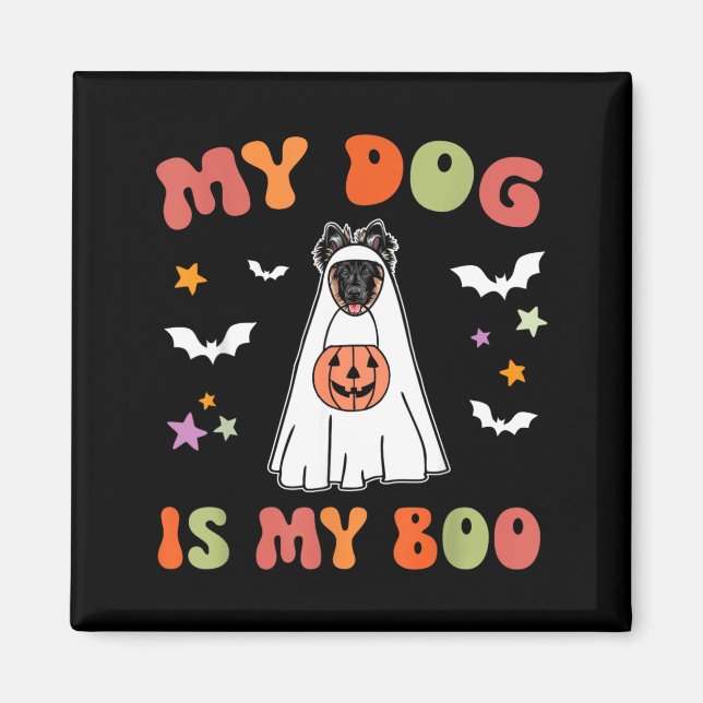 Boo Long-Haired German Shepherd Dog Halloween Magnet (Front)