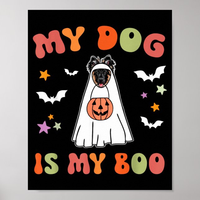 Boo Long-Haired German Shepherd Dog Halloween Poster (Front)