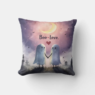 Boo Love Cute Ghost Couple Halloween Cushion