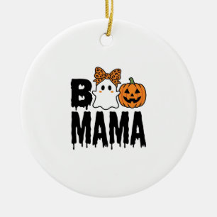 Boo Mama Halloween Ghost Pumpkin Bow Design Ceramic Ornament