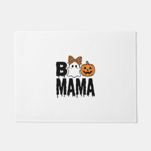 Boo Mama Halloween Ghost Pumpkin Bow Design Doormat