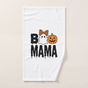 Boo Mama Halloween Ghost Pumpkin Bow Design Hand Towel