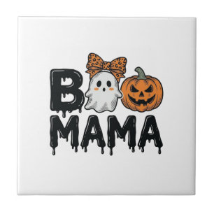 Boo Mama Halloween Ghost Pumpkin Mum Shirt Design_ Ceramic Tile