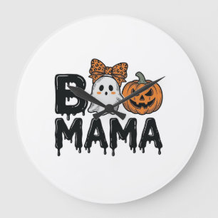 Boo Mama Halloween Ghost Pumpkin Mum Shirt Design_ Large Clock