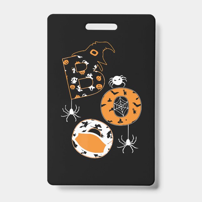 Boo Mask Spider Witch  Pumpkin Pattern ID Badge (Front)