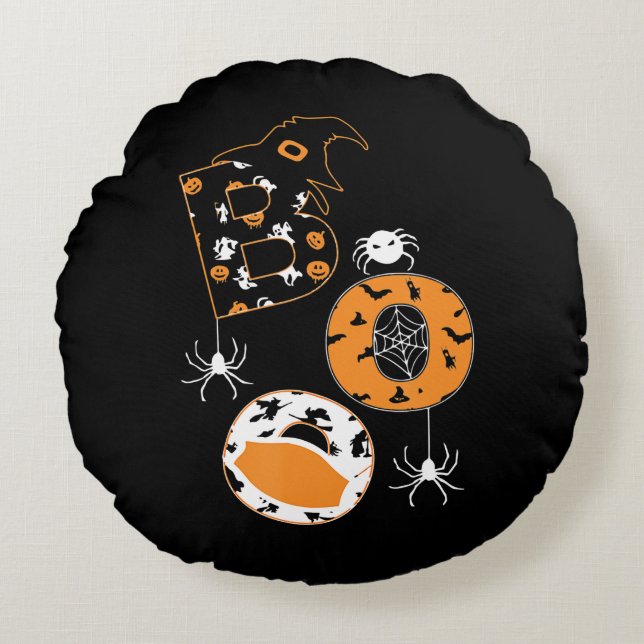 Boo Mask Spider Witch  Pumpkin Pattern Round Cushion (Front)