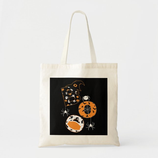 Boo Mask Spider Witch  Pumpkin Pattern Tote Bag (Front)