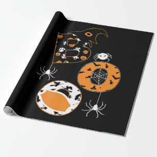 Boo Mask Spider Witch Pumpkin Pattern Wrapping Paper