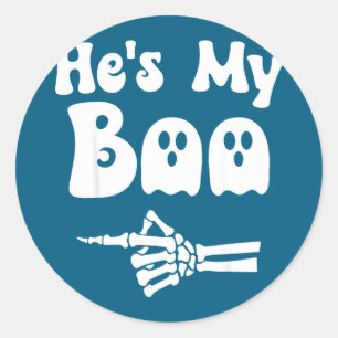 Boo matching couple halloween couples boo classic round sticker