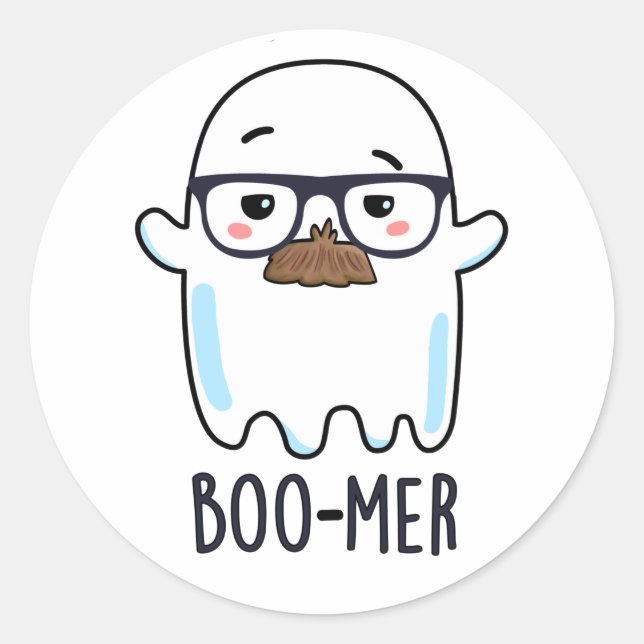 Boo-mer Funny Middle Aged Ghost Pun  Classic Round Sticker (Front)