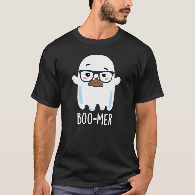 Boo-mer Funny Middle Aged Ghost Pun Dark BG T-Shirt (Front)