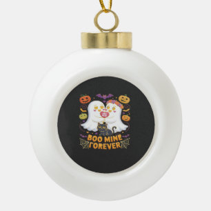 Boo Mine Forever Cute Ghosts Black Cat Love Hallow Ceramic Ball Christmas Ornament