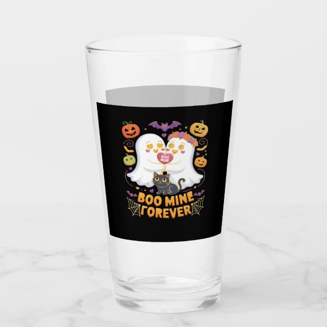 Boo Mine Forever Cute Ghosts Black Cat Love Hallow Glass (Front)