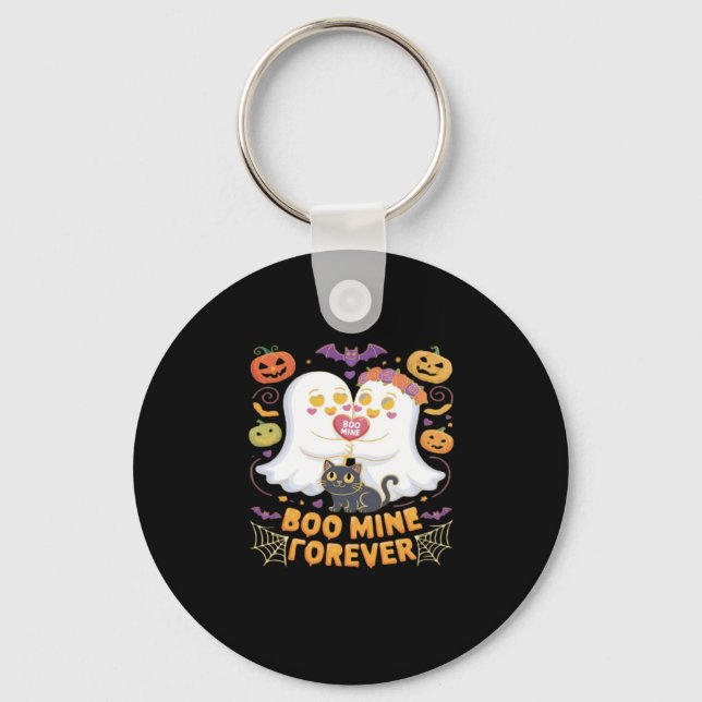 Boo Mine Forever Cute Ghosts Black Cat Love Hallow Key Ring (Front)