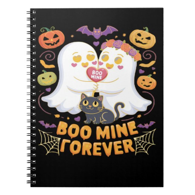 Boo Mine Forever Cute Ghosts Black Cat Love Hallow Notebook (Front)