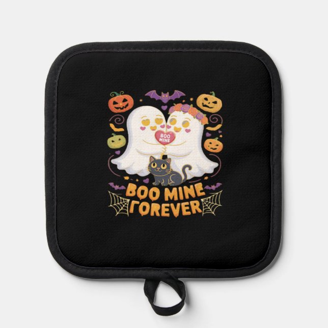 Boo Mine Forever Cute Ghosts Black Cat Love Hallow Pot Holder (Front)