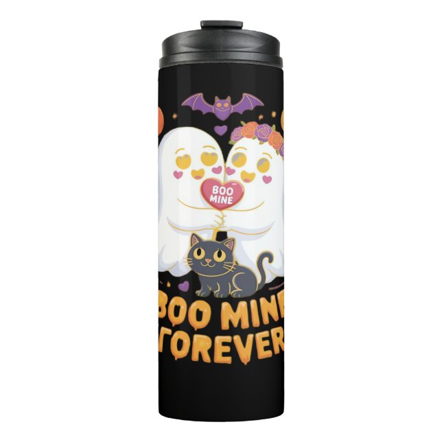 Boo Mine Forever Cute Ghosts Black Cat Love Hallow Thermal Tumbler (Front)