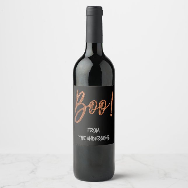 Boo! Modern Halloween Wine Bottle Label (Front)