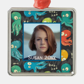 Boo Octopus Cute Colourful Kids Photo Metal Ornament