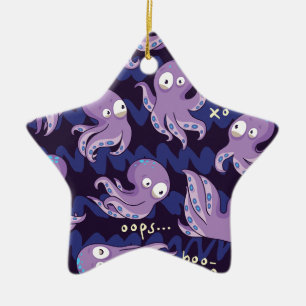 Boo Octopus Cute Purple Kids Clothing & Décor Ceramic Ornament