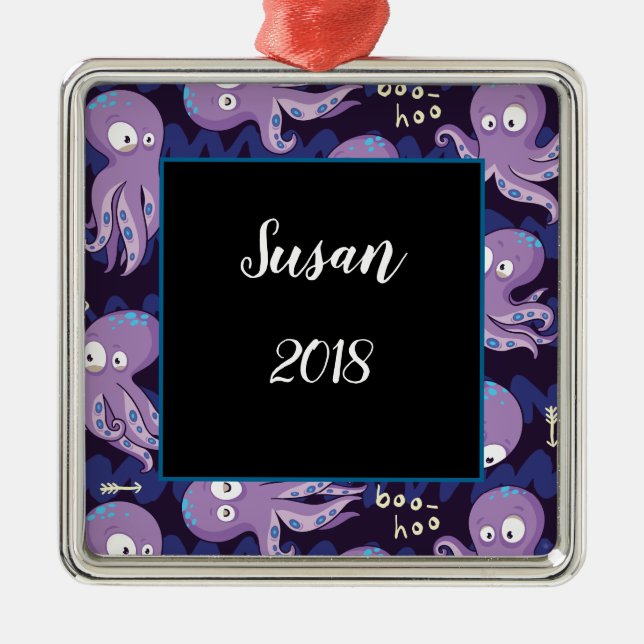 Boo Octopus Cute Purple Kids Clothing & Décor Metal Ornament (Front)