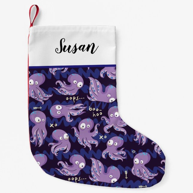 Boo Octopus Cute Purple Kids Clothing & Décor Small Christmas Stocking (Front)