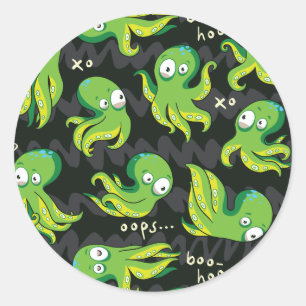 Boo Octopus Green Kids Clothing & Décor Classic Round Sticker