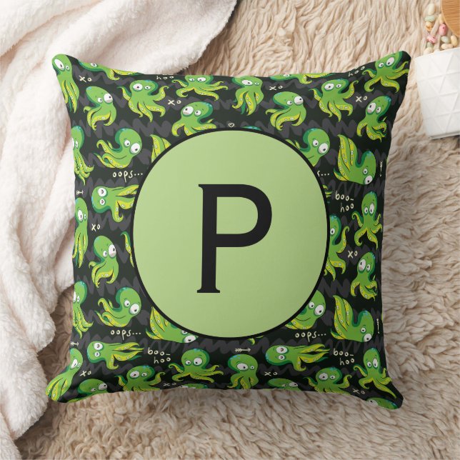 Boo Octopus Green Kids Clothing & Décor Cushion (Blanket)