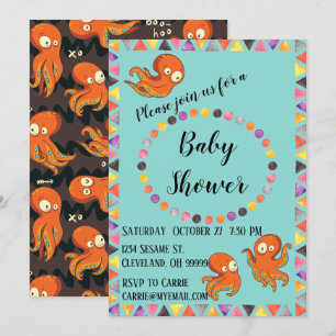 Boo Octopus Orange & Black Baby Shower Invitation