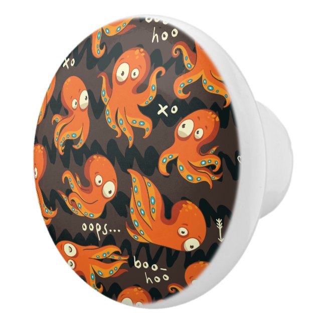 Boo Octopus Orange & Black Kids Clothing & Décor Ceramic Knob (Right)