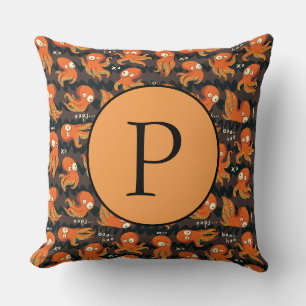 Boo Octopus Orange & Black Kids Clothing & Décor Cushion