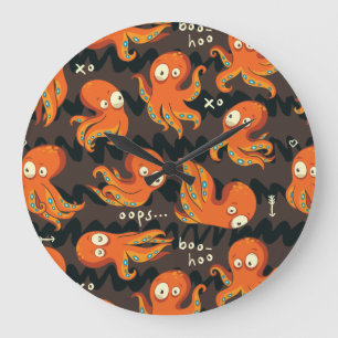 Boo Octopus Orange & Black Kids Clothing & Décor Large Clock