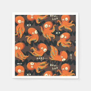 Boo Octopus Orange & Black Kids Clothing & Décor Napkin