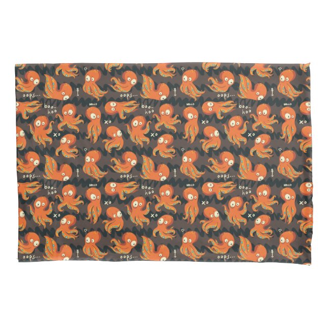 Boo Octopus Orange & Black Kids Clothing & Décor Pillowcase (Front)