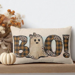 Boo Orange Black Plaid Halloween Lumbar Cushion