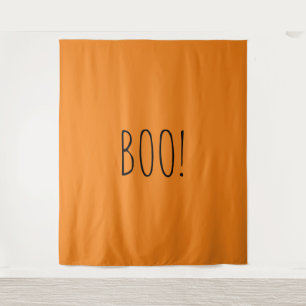 Boo orange spooky minimalist Halloween backdrop Tapestry
