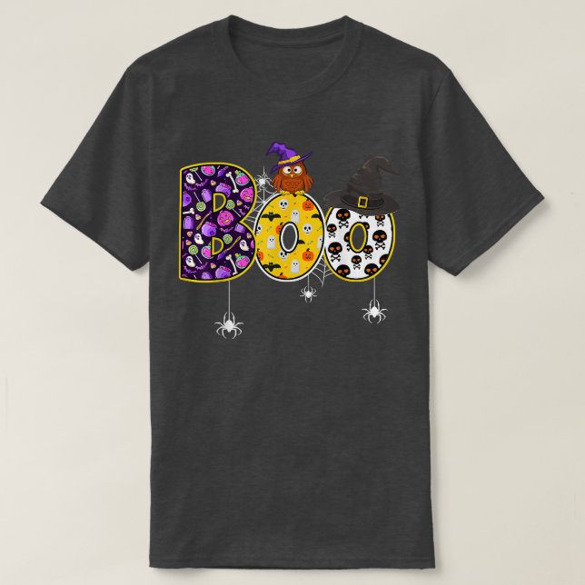 Boo Owl With Spider And Witch Hat Halloween Costum T-Shirt (Design Front)