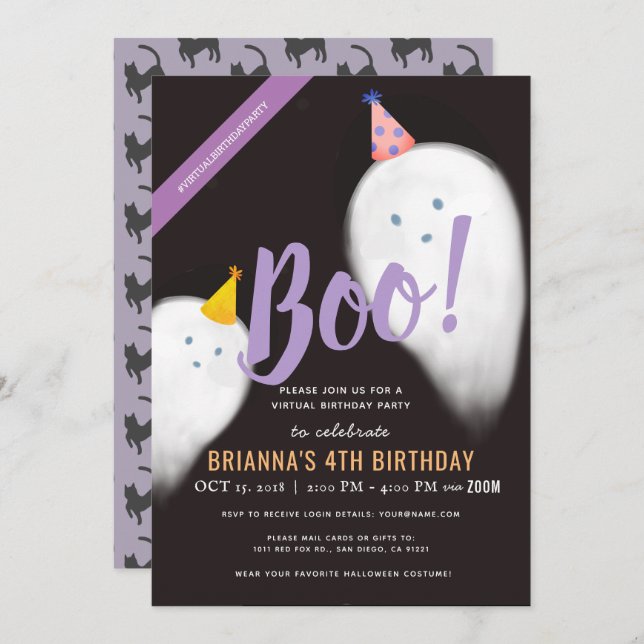 Boo Party Hat Ghost Halloween Virtual Birthday Invitation (Front/Back)