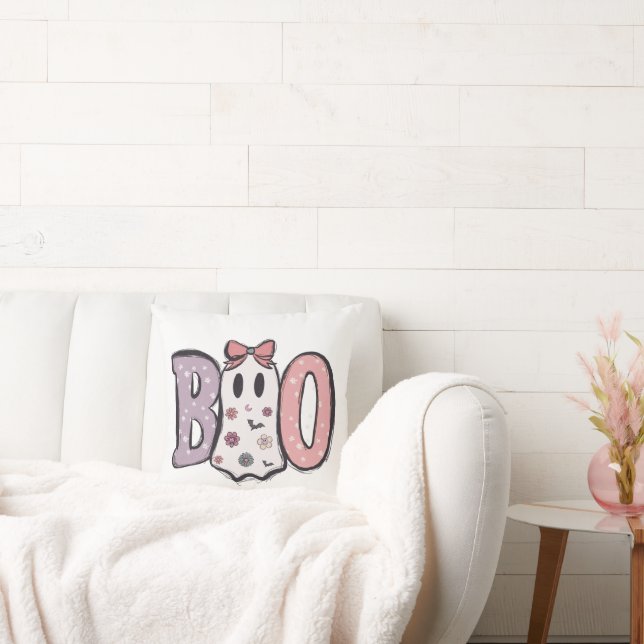 Boo Pastel Colours and Ghost White Halloween Cushion (Couch)
