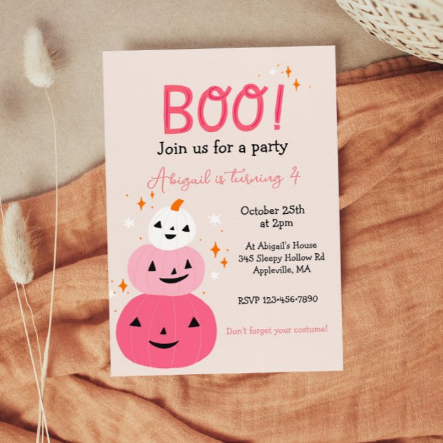 Boo Pink Halloween Birthday Party Invitation (Creator Uploaded)
