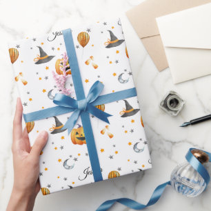 Boo Pumpkin Fall Halloween With Personalised Name Wrapping Paper