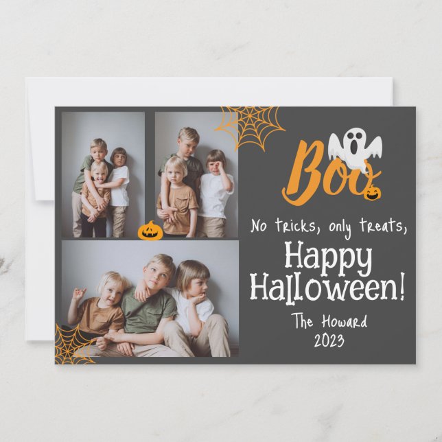 Boo pumpkin jack-o-lantern Halloween Photo Collage Holiday Card (Front)