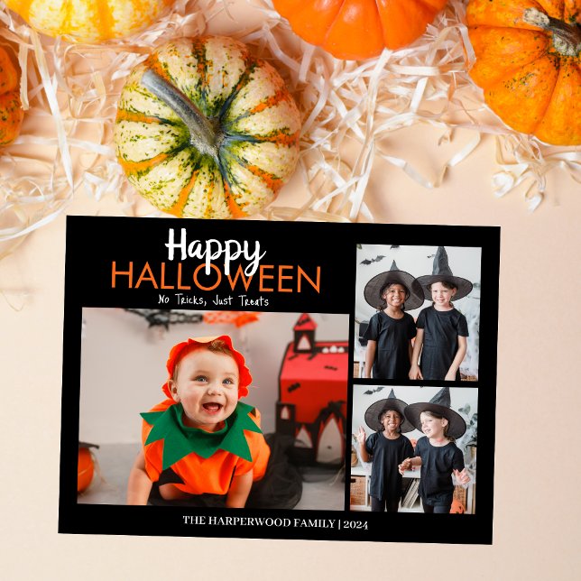 Boo pumpkin jack-o-lantern Halloween Photo Collage Holiday Card (Creator Uploaded)