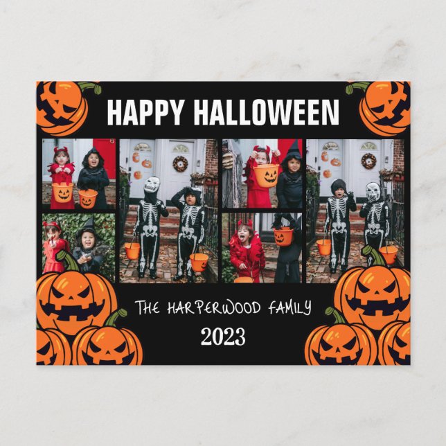 Boo pumpkin jack-o-lantern Halloween Photo Collage Holiday Postcard (Front)