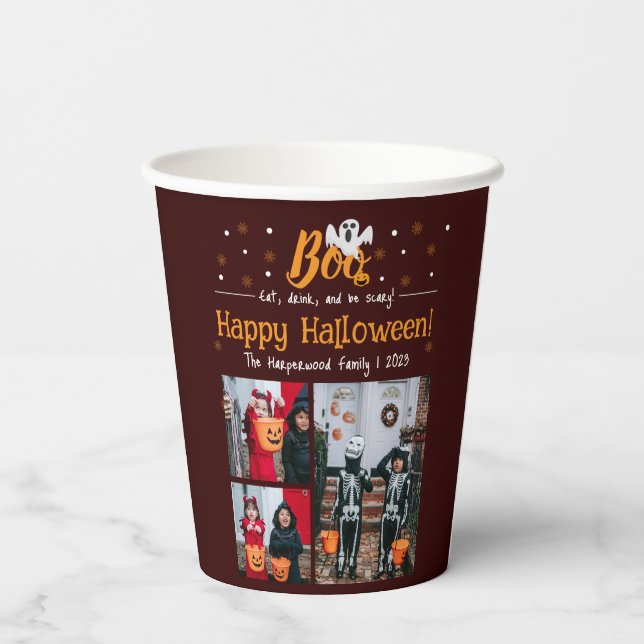 Boo pumpkin jack-o-lantern Halloween Photo Collage Paper Cups (Back)