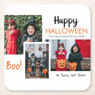 Boo pumpkin jack-o-lantern Halloween Photo Collage Square Paper Coaster