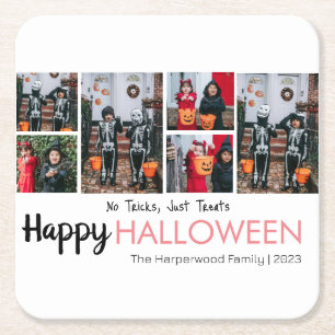 Boo pumpkin jack-o-lantern Halloween Photo Collage Square Paper Coaster