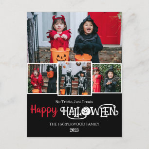 Boo pumpkin jack-o-lantern Happy Halloween 4 Photo Holiday Postcard